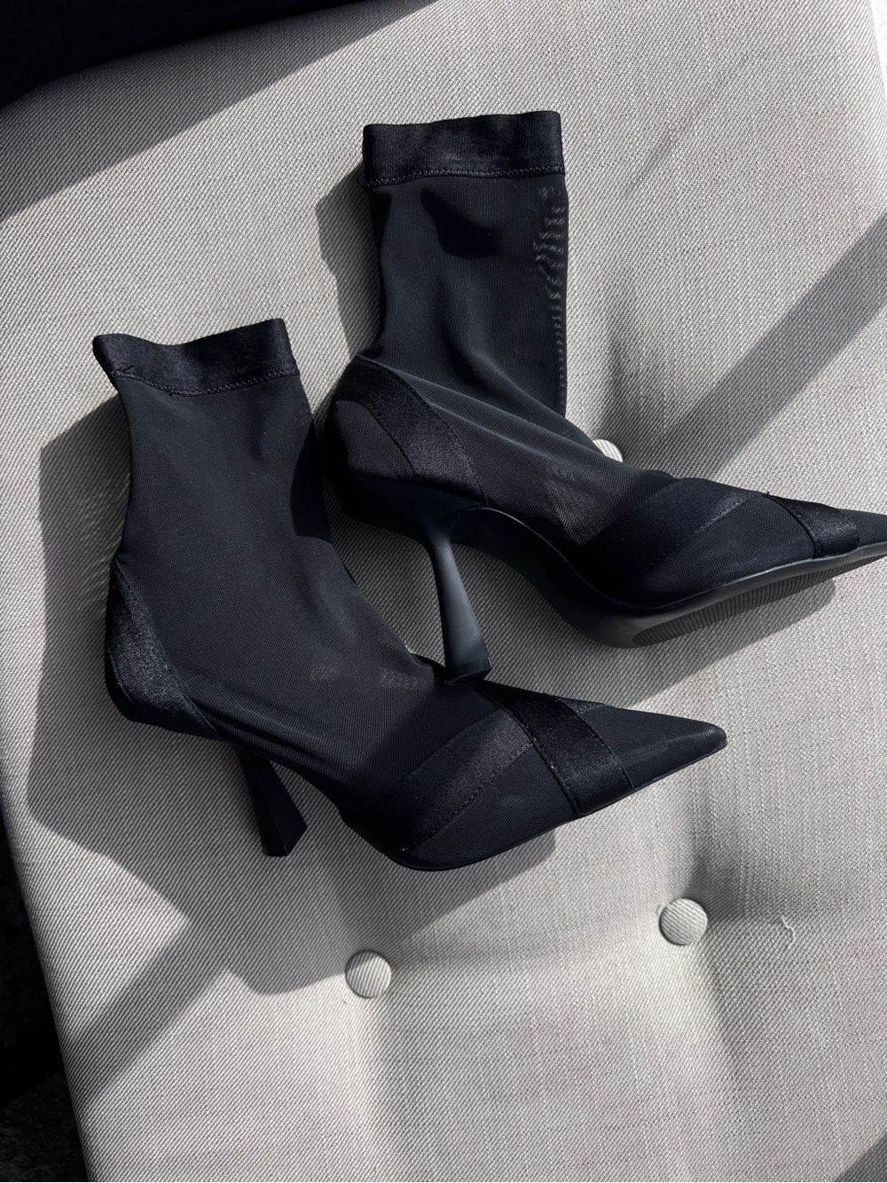 Zara Black Pointed Toe Sock Booties - Women